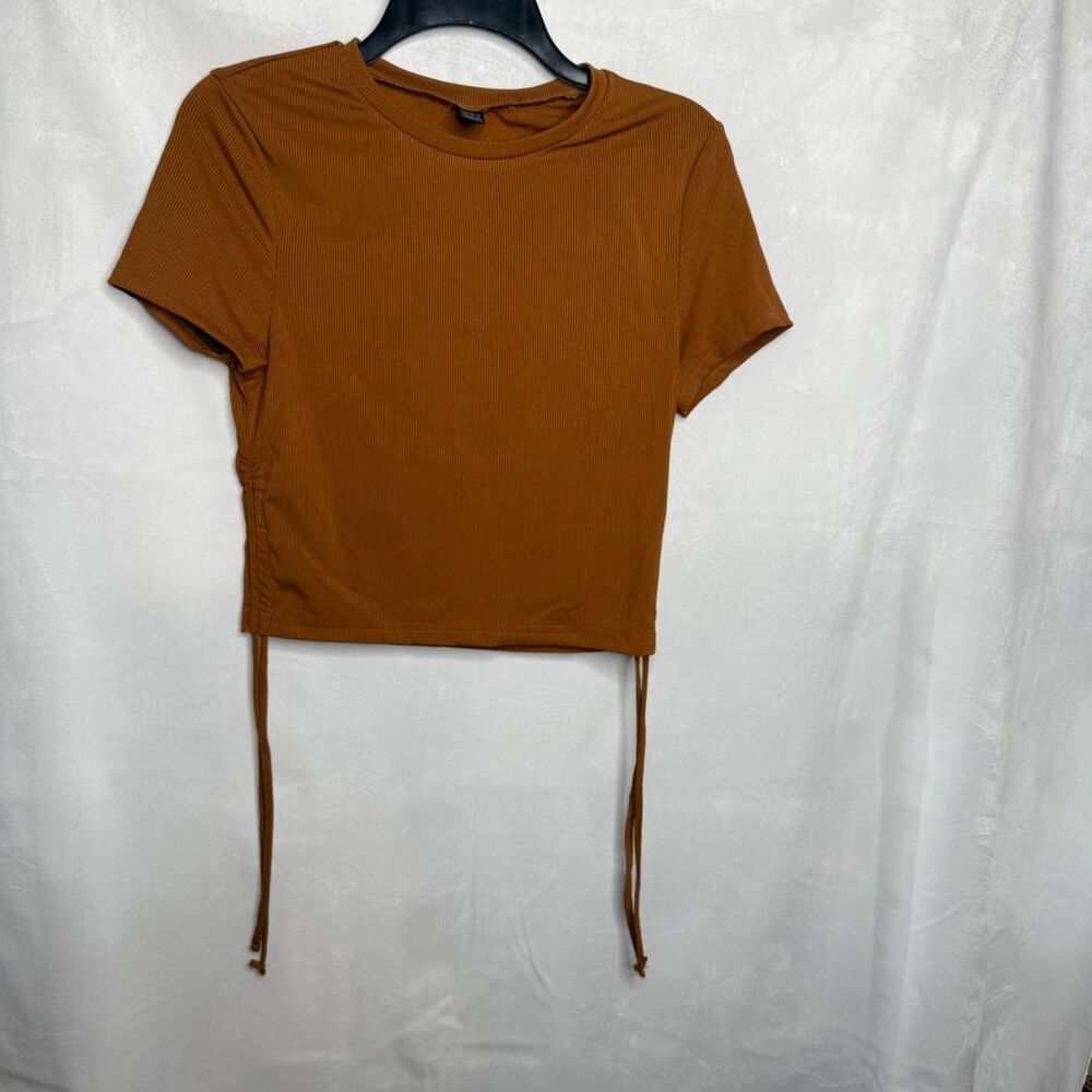 FRESRAL Ruched Tie Side Cropped Top Shirt, L